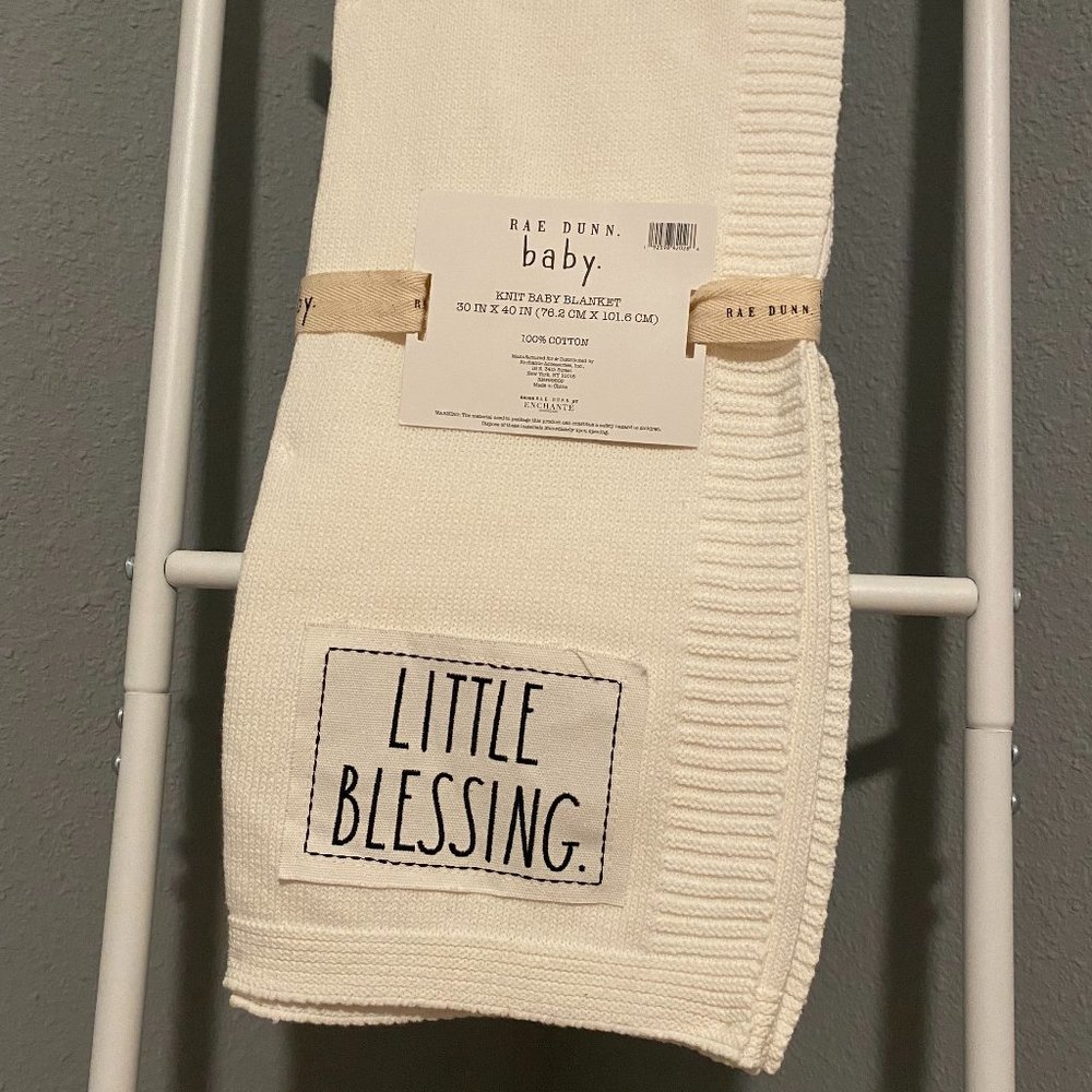 Rae Dunn "Little Blessing" Knit Baby Blanket
